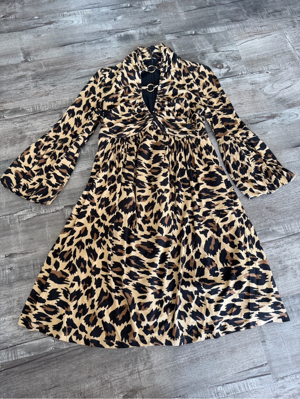 Betsey Johnson Black and Brown Animal Print Dress with Gold Ring Detail